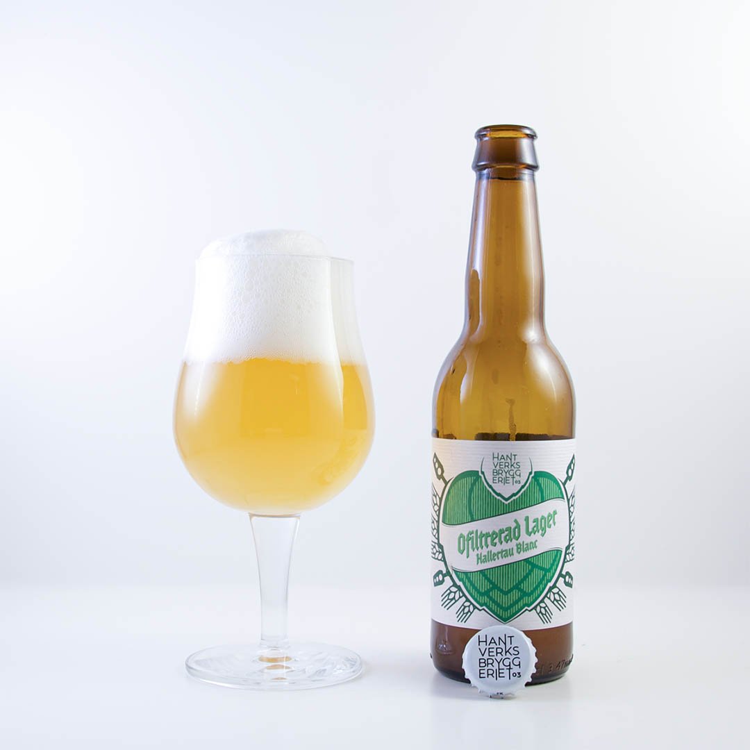 Ofiltrerad Lager Hallertau Blanc från Hantverksbryggeriet.